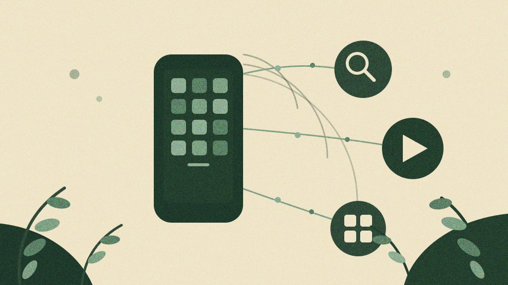 Ilustração abstrata de um app enviando anúncios automaticamente para busca, vídeo e display no App Campaigns do Google Ads