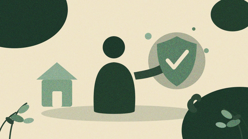 Ilustração abstrata de um profissional de serviço local ao lado de um selo de verificação com escudo e check, representando o Local Services Ads e o Google Garantido