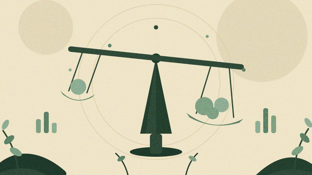 Ilustração abstrata de uma balança comparando o grupo exposto ao anúncio e o grupo controle, representando o teste de incrementalidade em mídia paga