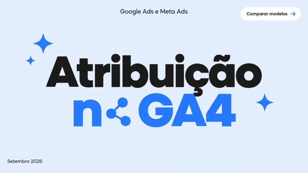 Capa do artigo sobre atribuição no GA4 (data-driven vs last click), com título grande e ícone de pontos ligados