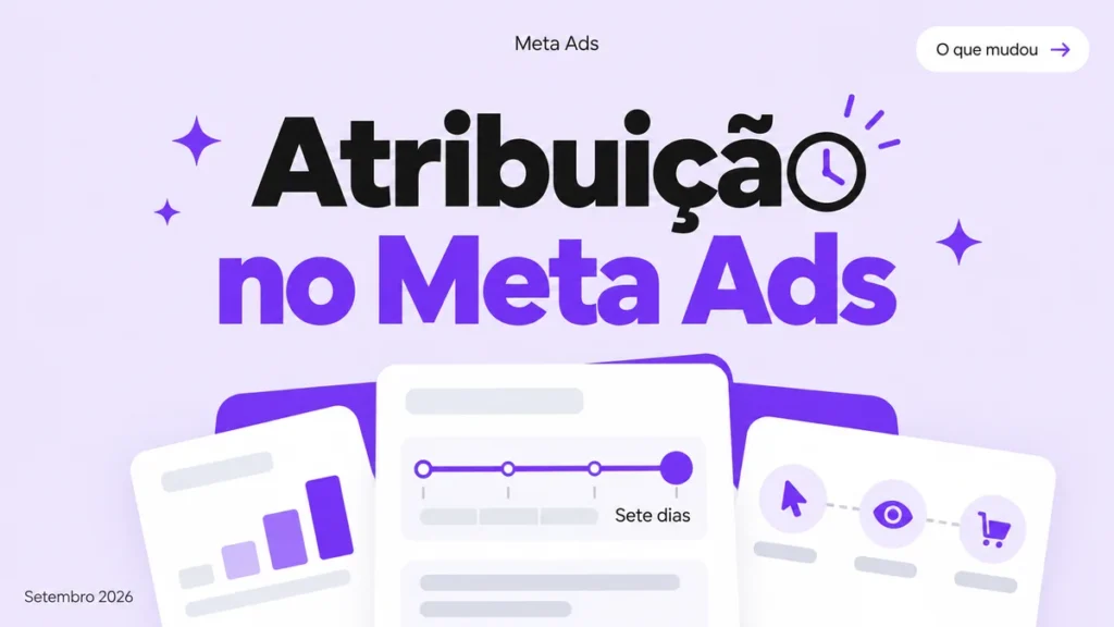 Capa do artigo sobre atribuição no Meta Ads, com cards de janela de atribuição, caminho de cliques e comparação
