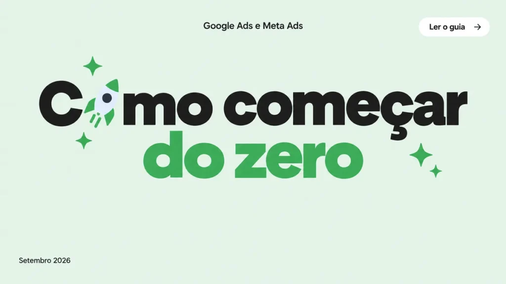 Capa do guia sobre como começar em mídia paga do zero, com título grande em duas linhas e ícone de foguete