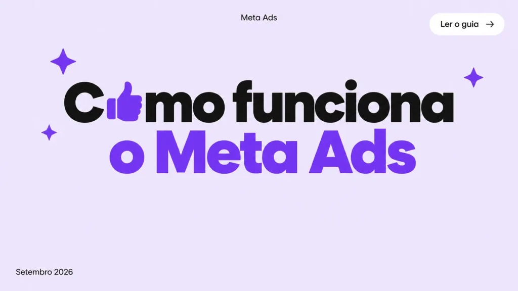 Capa do guia completo sobre como funciona o Meta Ads, com título grande em duas linhas e ícone de curtir