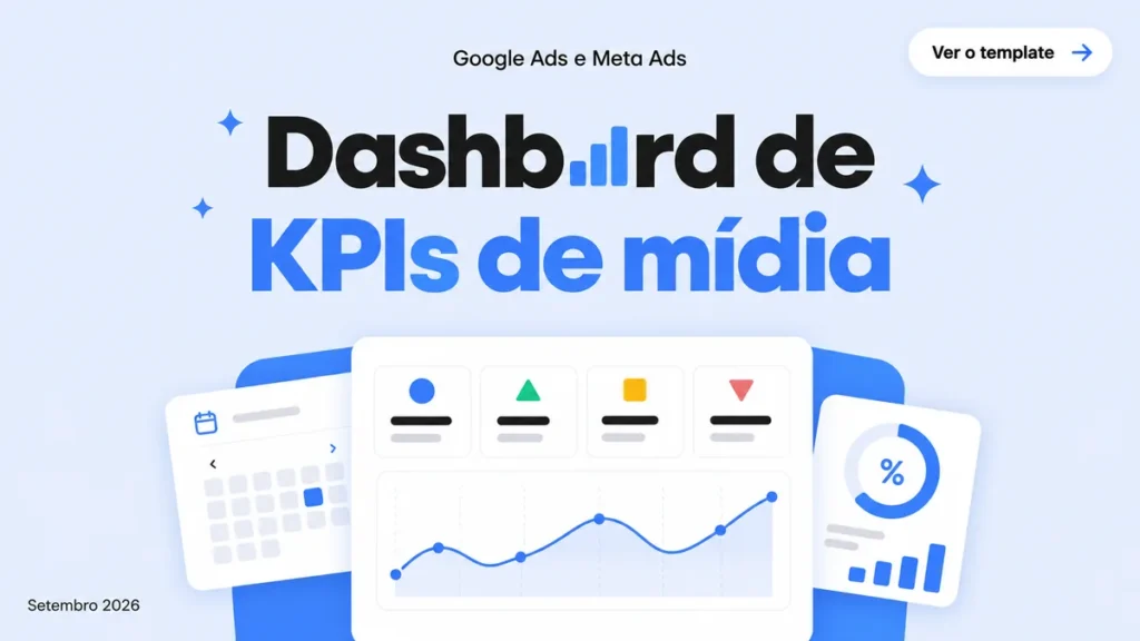 Capa do artigo sobre dashboard de KPIs em mídia paga no Google Data Studio, com cards de painel e métricas