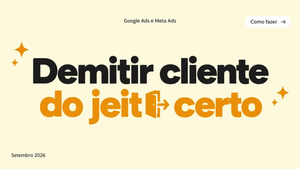 Capa do artigo sobre como demitir cliente em mídia paga sem queimar a ponte, com título grande e ícone de porta