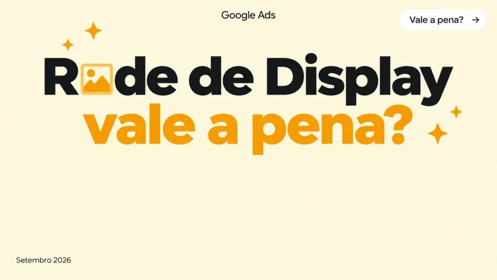 Capa do artigo sobre Display Network no Google Ads, com título grande em duas linhas e ícone de banner na palavra