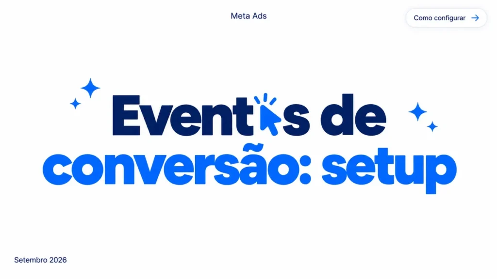 Capa do artigo sobre eventos de conversão no Meta Ads, com título grande em duas linhas e ícone de clique na palavra