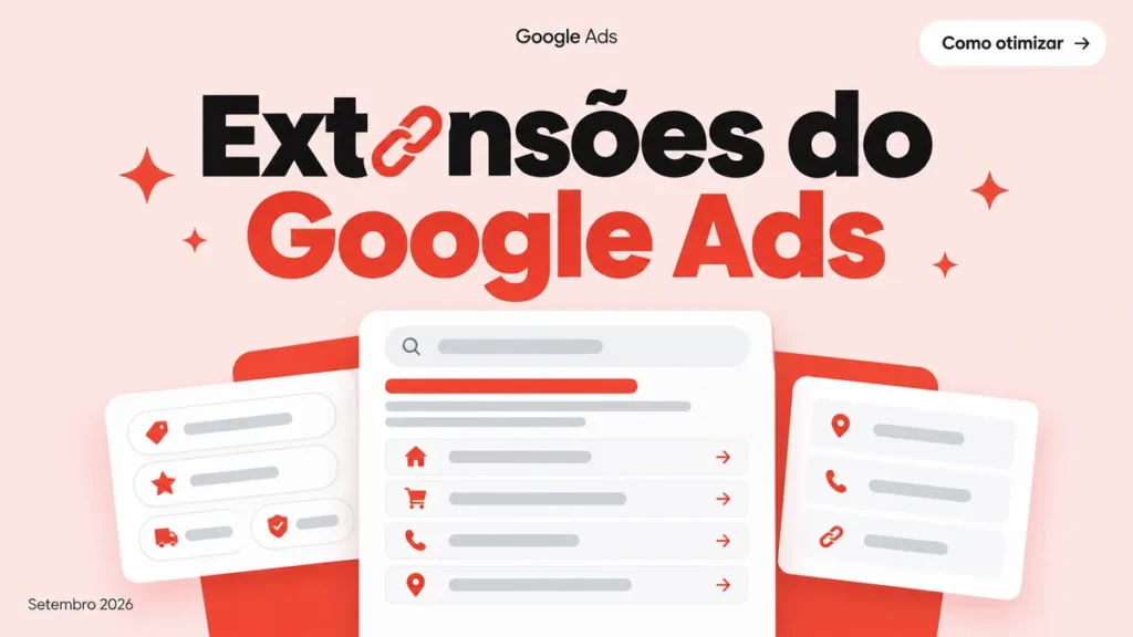 Capa do artigo sobre sitelinks, callouts e snippets no Google Ads, com cards de anúncio de busca e extensões