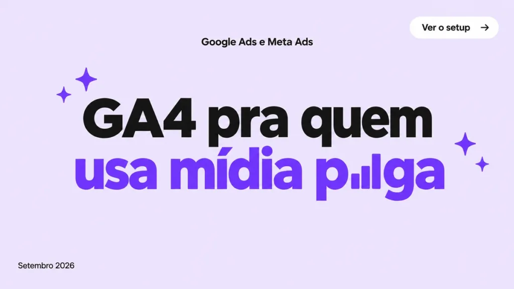 Capa do artigo sobre setup do GA4 pra quem usa mídia paga, com título grande em duas linhas e ícone de gráfico