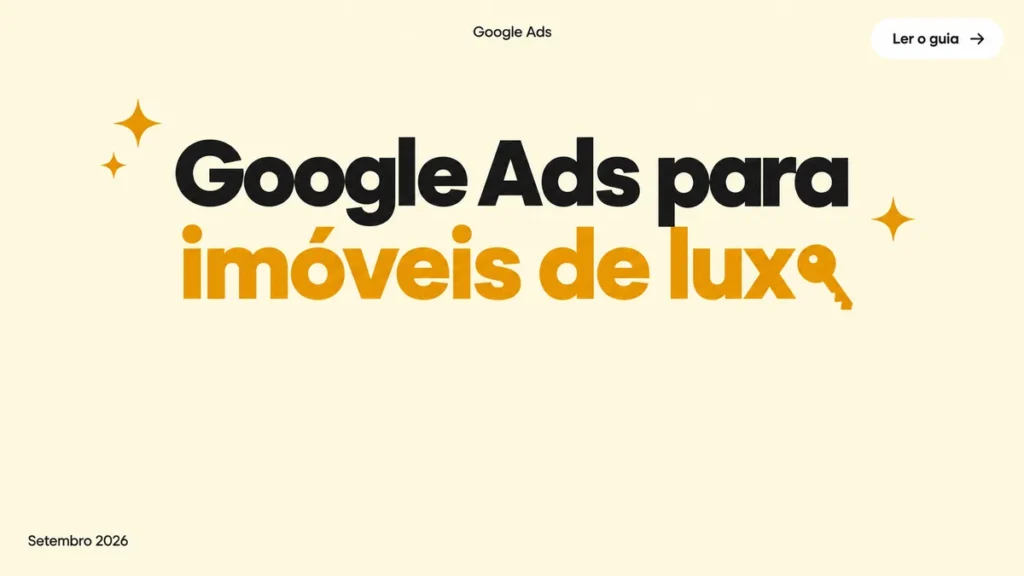 Capa do artigo sobre Google Ads para imóveis de luxo, com título grande em duas linhas e ícone de chave na palavra