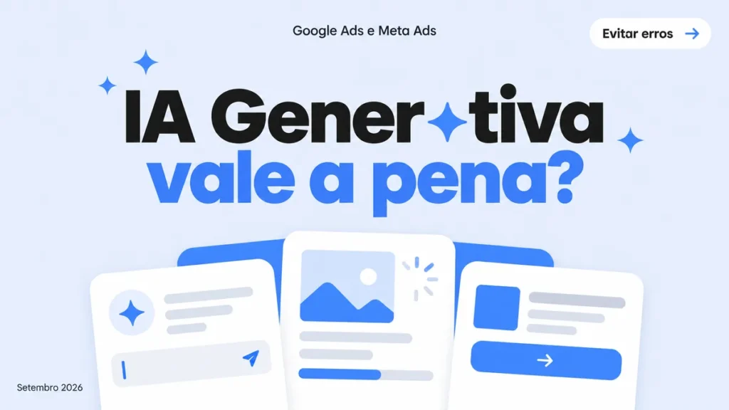 Capa do artigo sobre erros comuns ao usar IA generativa em anúncios pagos no Google Ads e Meta Ads