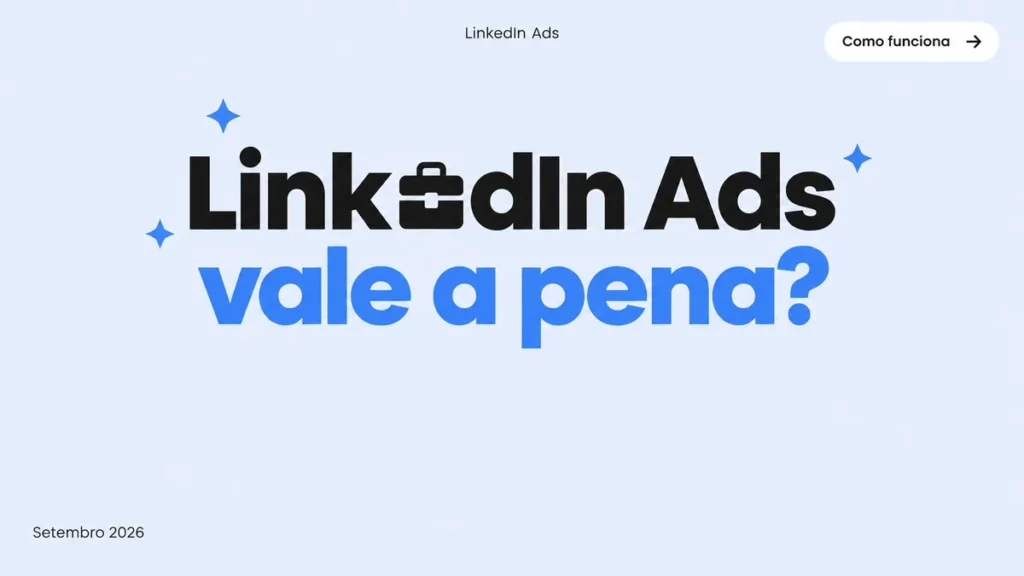 Capa do artigo sobre LinkedIn Ads, com título grande em duas linhas, ícone de maleta na palavra e selo do canal