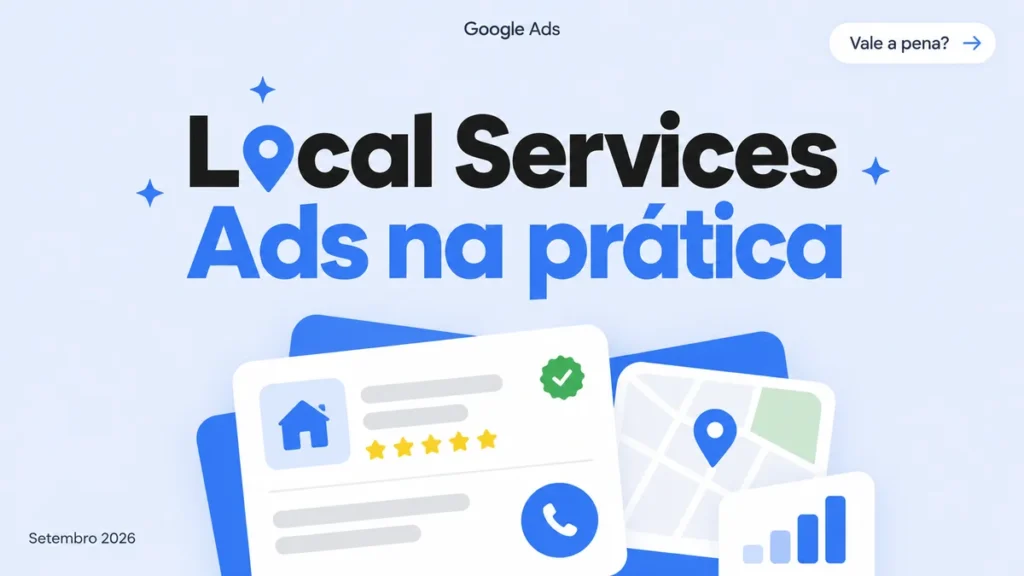 Capa do artigo sobre Local Services Ads, com título grande e cards de resultado local verificado, avaliações e mapa
