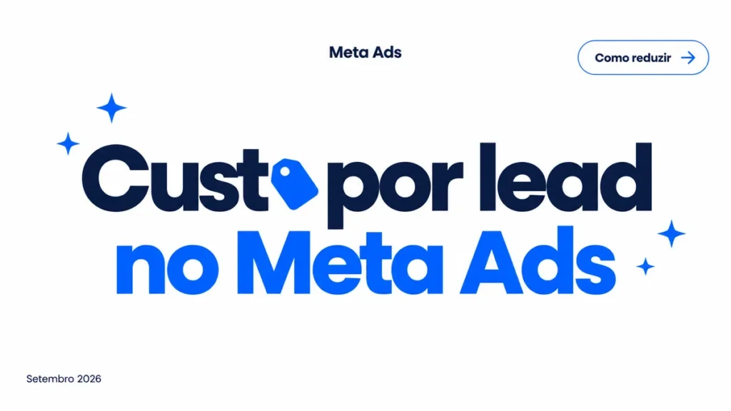 Capa do artigo sobre custo por lead no Meta Ads, com título grande em duas linhas e ícone de etiqueta de preço