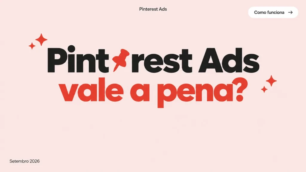 Capa do artigo sobre Pinterest Ads, com título grande em duas linhas, ícone de alfinete na palavra e selo do canal