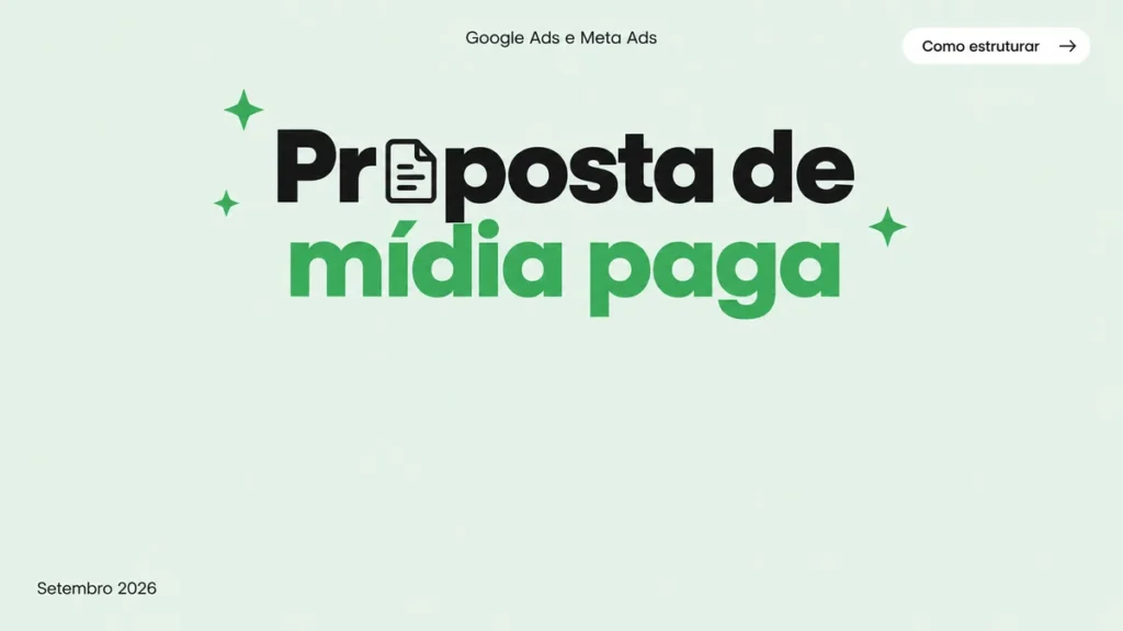 Capa do artigo sobre proposta comercial em mídia paga, com título grande em duas linhas e ícone de documento