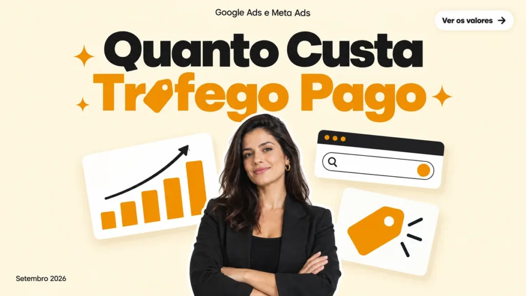 Capa do artigo sobre quanto custa tráfego pago em 2026, com valores reais por plataforma de anúncios