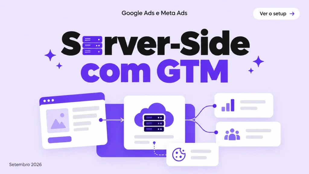 Capa do artigo sobre server-side tagging com GTM, com cards de navegador, servidor na nuvem e plataformas ligadas