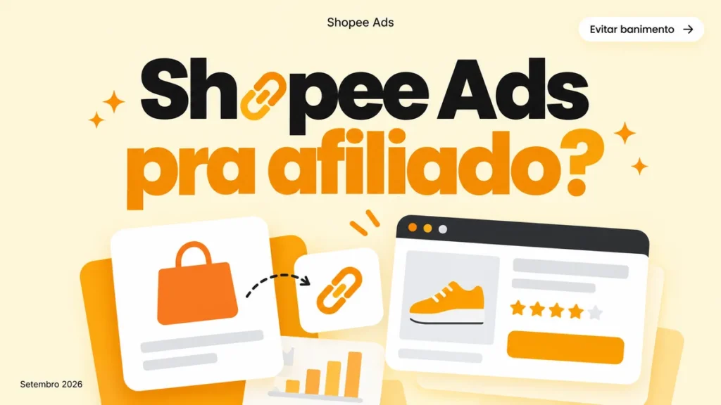 Capa do artigo sobre shopee ads para afiliados, com ícone de link conectado a uma página de anúncio