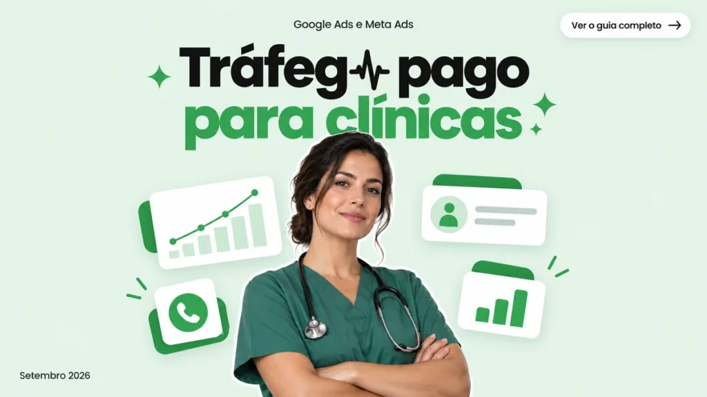 Capa do artigo sobre tráfego pago para clínicas médicas, com estratégias de Google Ads e Meta Ads