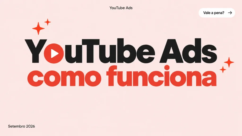 Capa do artigo sobre YouTube Ads, com título grande em duas linhas, ícone de play na palavra e selo do canal