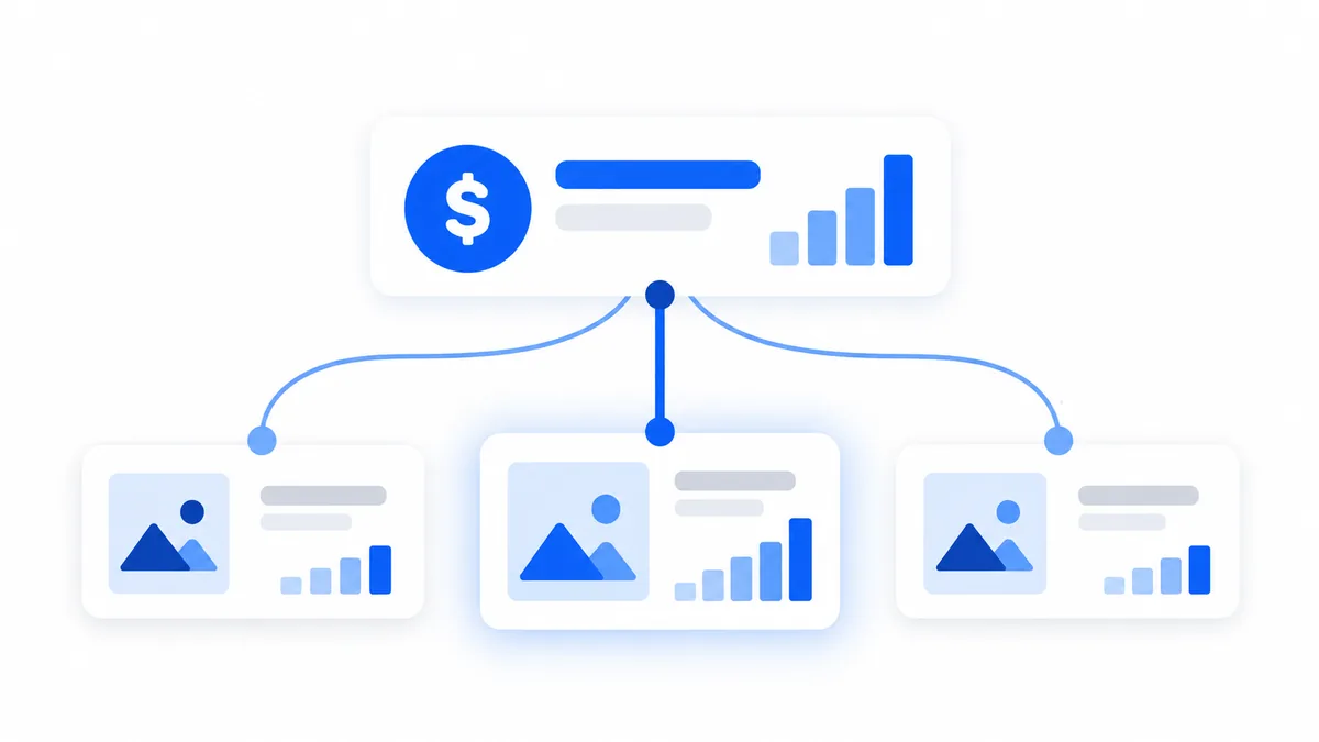 Diagrama do orçamento de campanha sendo redistribuído entre conjuntos de anúncios no CBO do Meta Ads