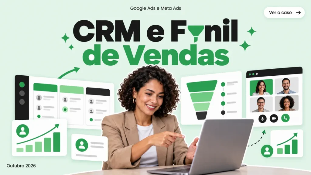 Capa do artigo sobre como conectar o funil de vendas do CRM com o anuncio pago, mostrando uma gestora em videochamada