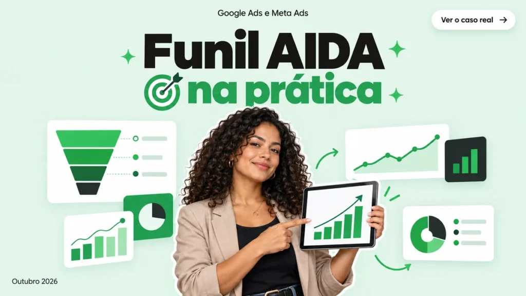 Capa do artigo sobre funil AIDA em anúncios pagos com o caso real de queda de CPA