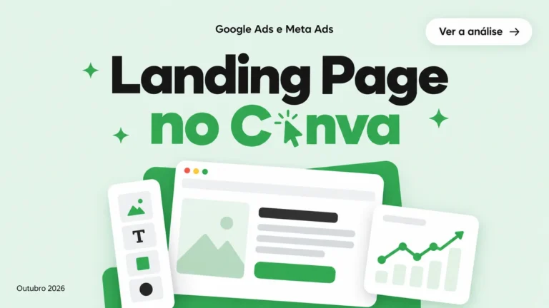 Capa do artigo sobre landing page no Canva para anúncios pagos, com cards de página e gráfico de conversão subindo