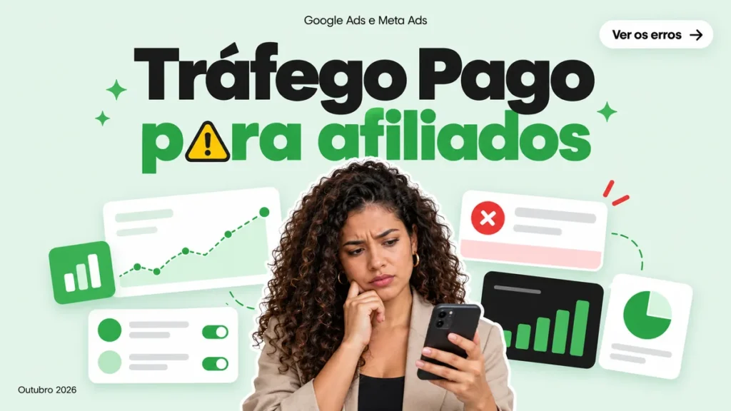 Capa do guia sobre tráfego pago para afiliados mostrando os erros que banem a conta de anúncios